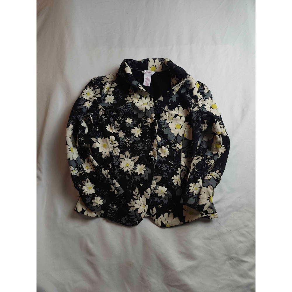 Candies Blazer Jacket Womens Medium Black White Knit Floral Daisy Office Work